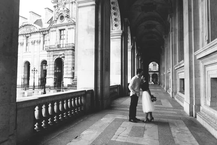 Forehead kiss Louvre Museum Paris Photography