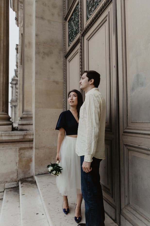 Couple in the rain Louvre Museum Paris Photography