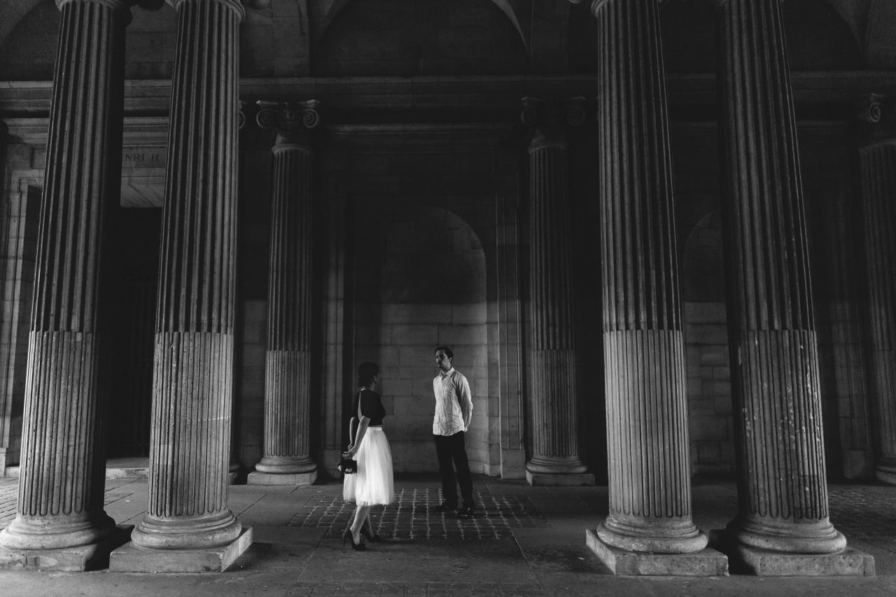 Couple in the rain Louvre Museum Paris Photography