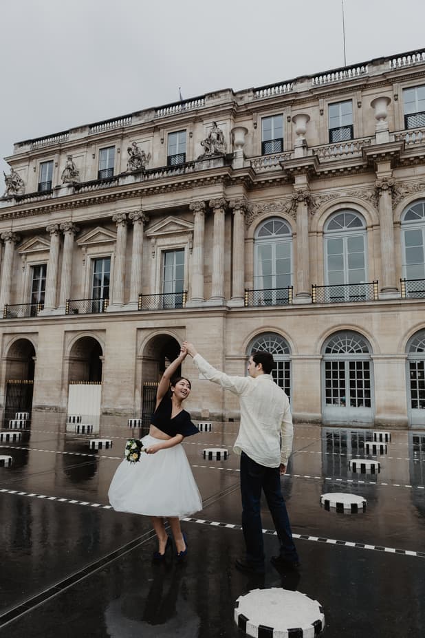 Couple Dancing Rain Palais Royal Paris