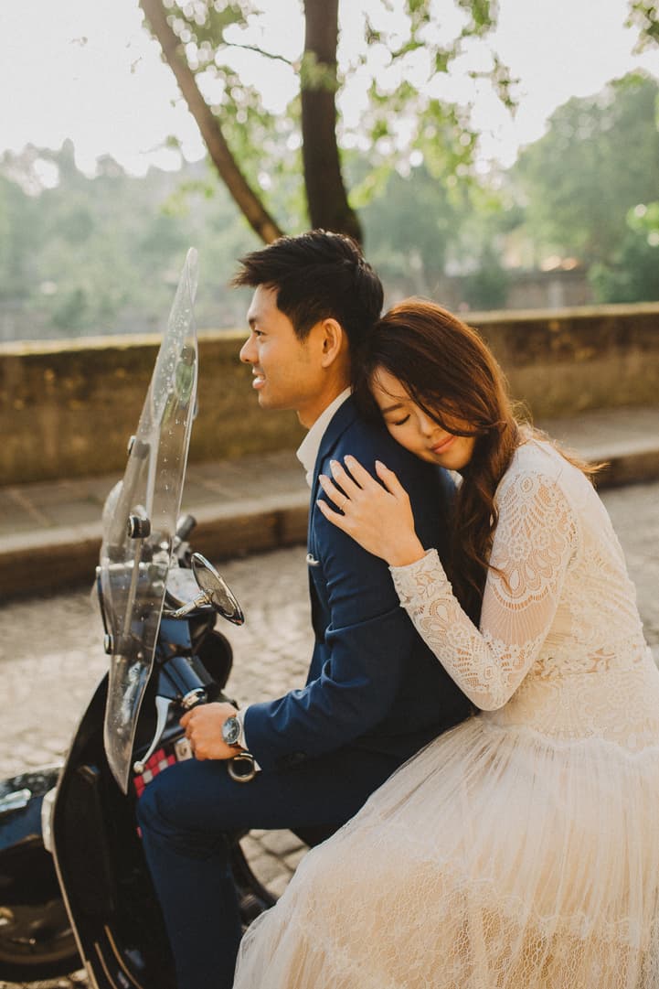Paris Seine river pre-wedding vespa