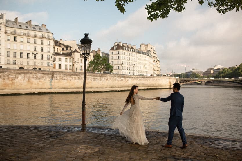 Paris Seine river pre-wedding