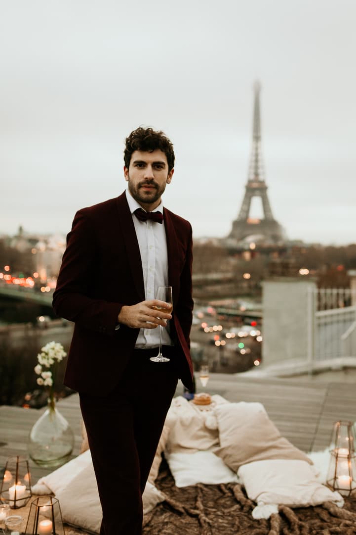 groom paris wedding rooftop