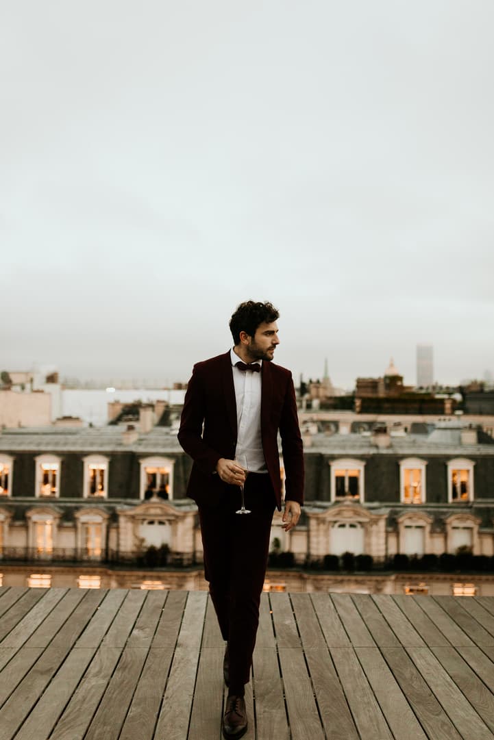 groom paris wedding rooftop