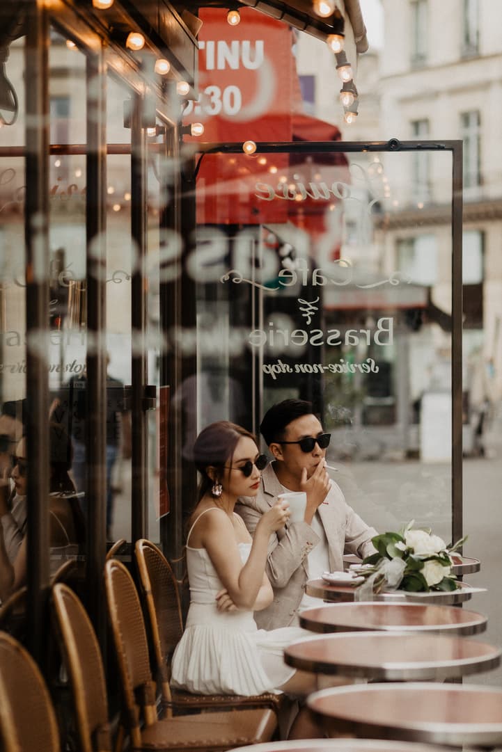 Paris Engagement Couple photos Paris Cafe