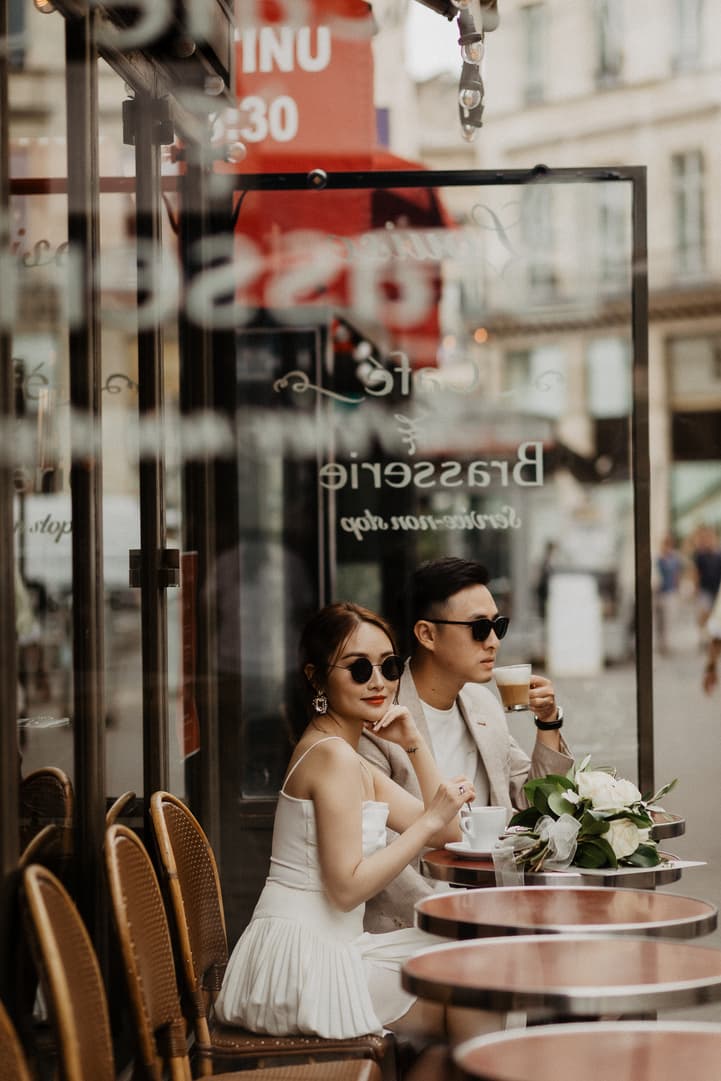 Paris Engagement Couple photos Paris Cafe