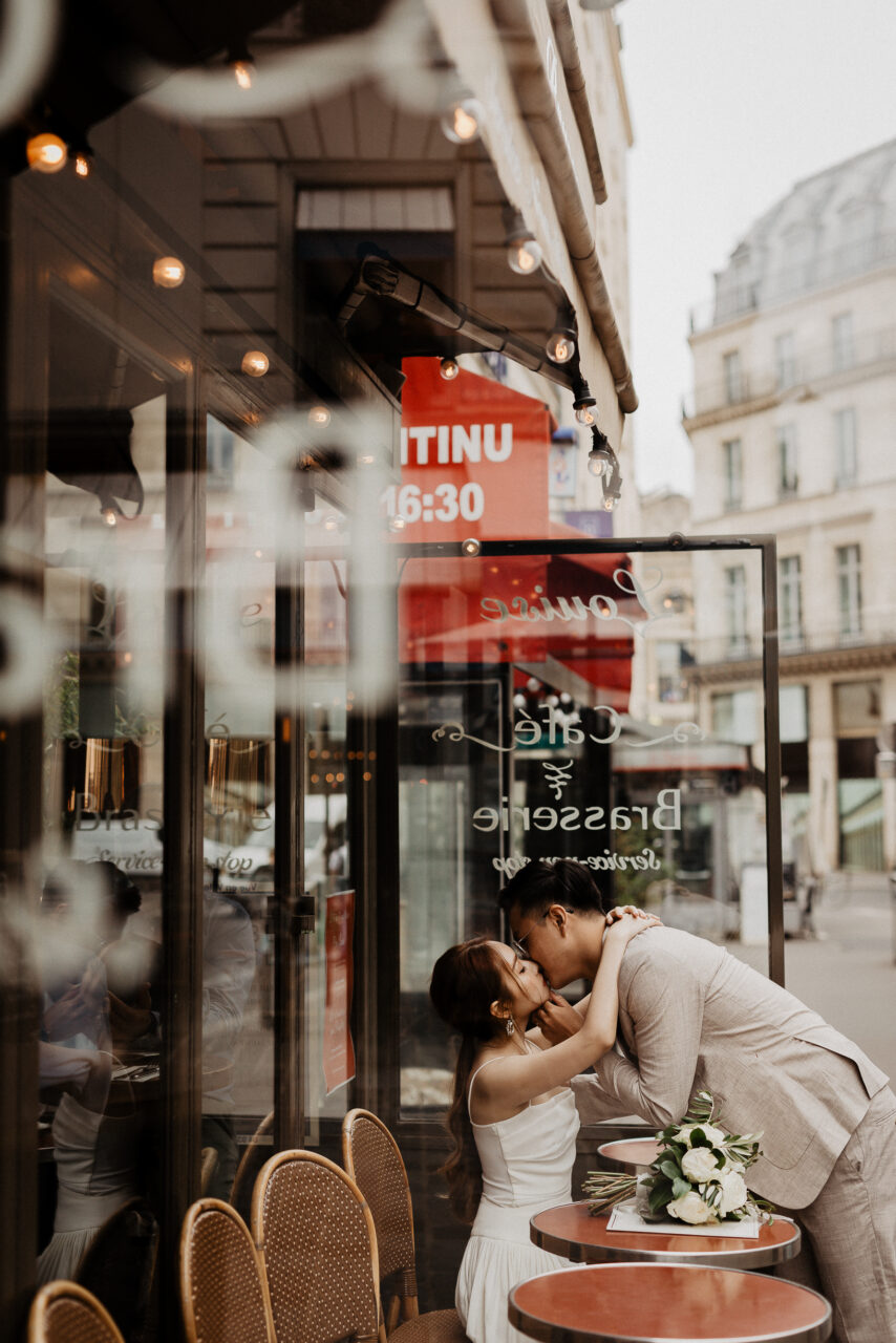 Paris Engagement Couple photos Paris Cafe