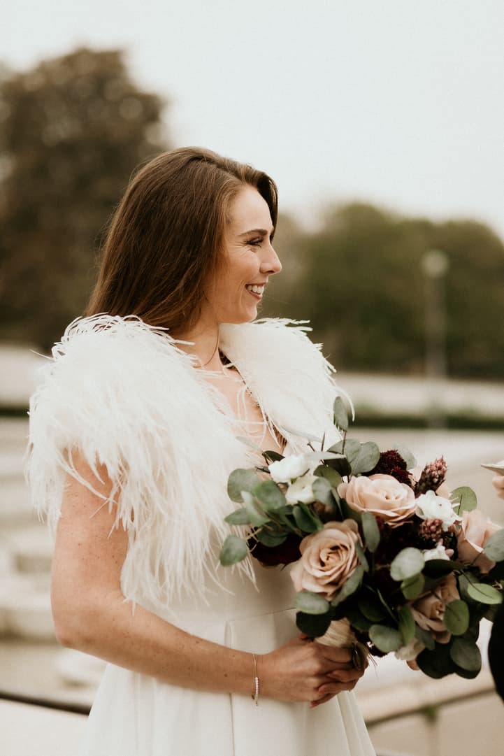 Bride Paris Elopement officiant front of eiffel tower