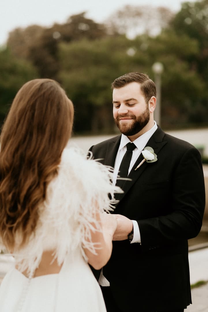 Groom Paris Elopement officiant front of eiffel tower