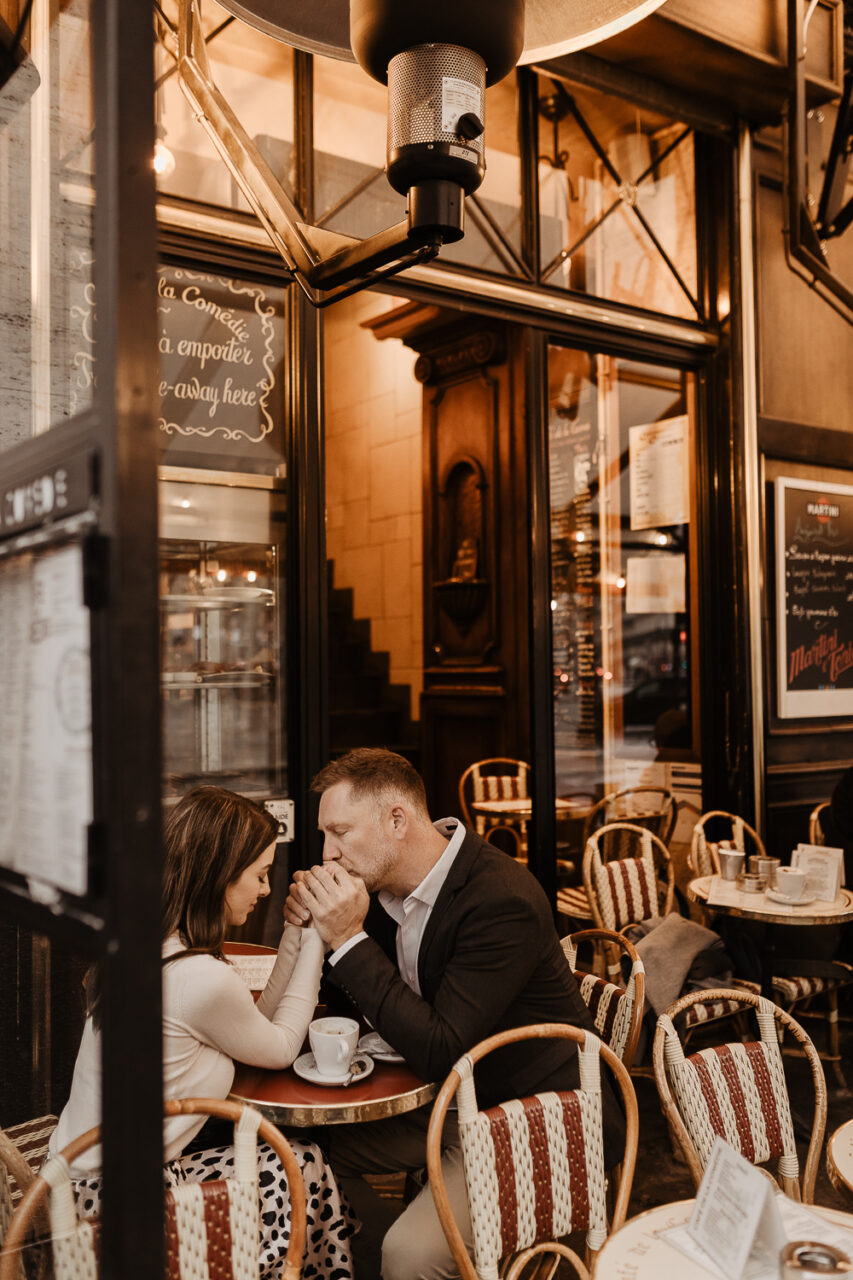 paris engagement photos cafe winter