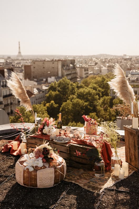 paris rooftop elopement decoration