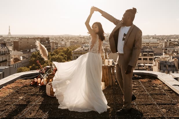 elopement wedding photographer on paris rooftop