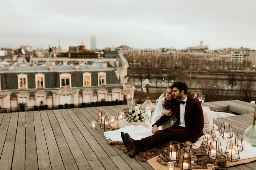 wedding Paris rooftop elopement photography