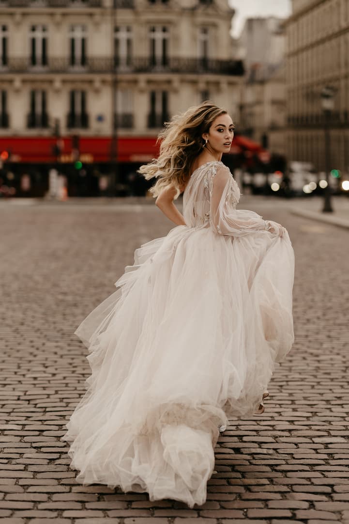 Bride in wedding dress in Paris