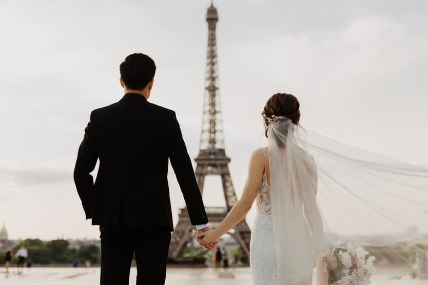 Top locations for Paris wedding Eiffel tower in Trocadero