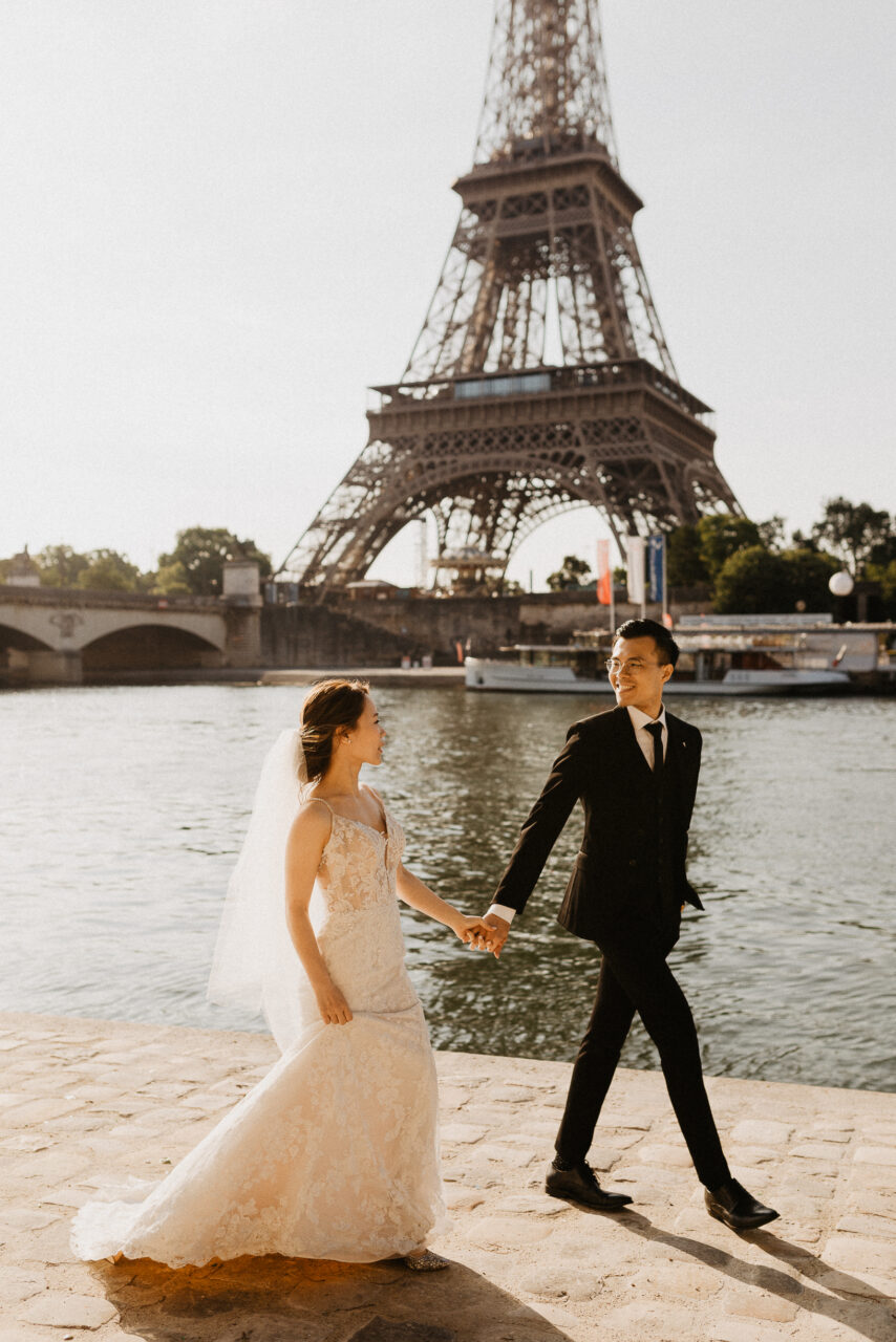 Paris pre-wedding Eiffel tower by the Seine river