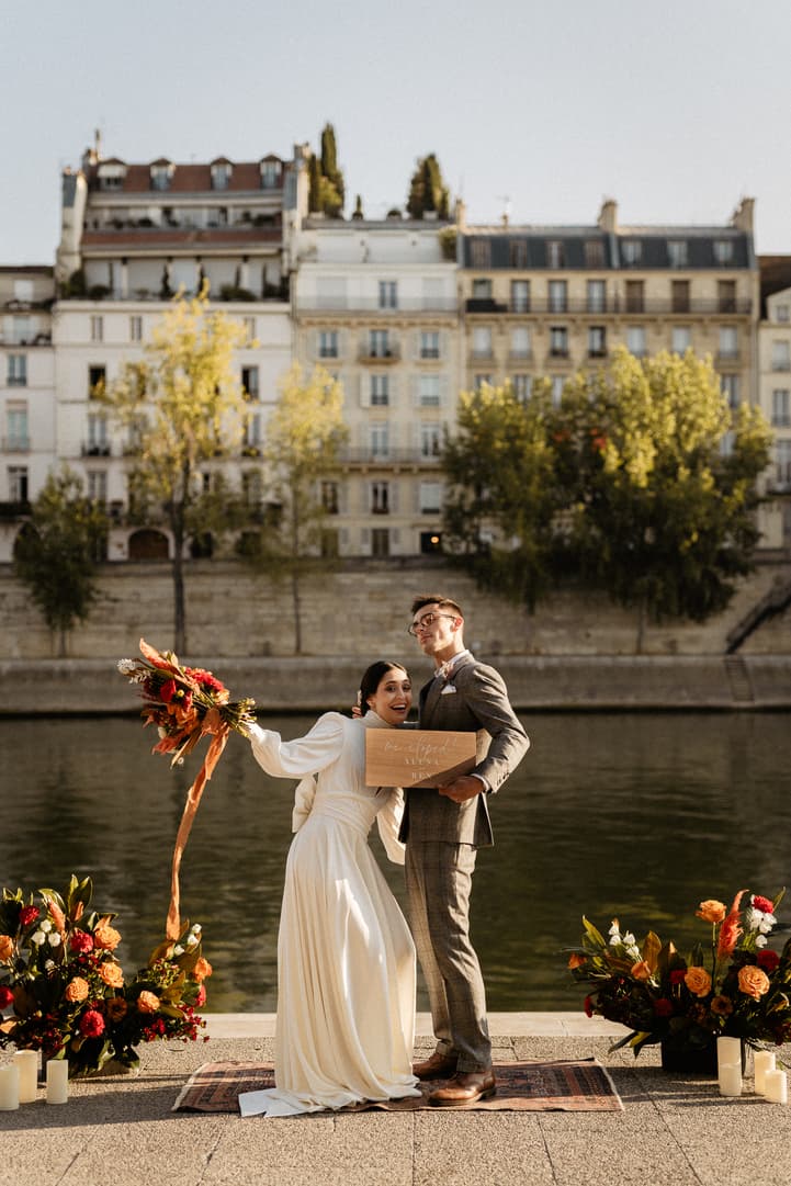 Bride and groom paris elopement