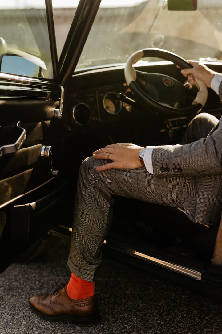Groom inspiration Paris elopement wedding with orange socks