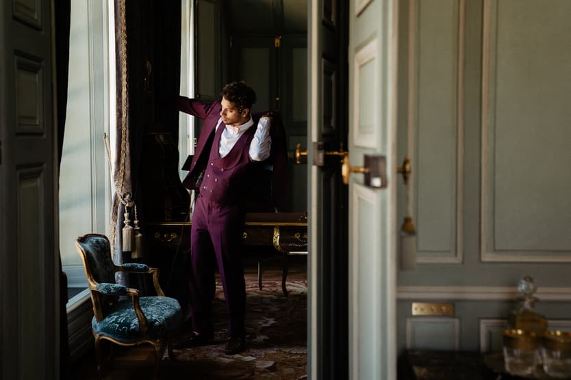 Groom luxury elopement wedding photoshoot