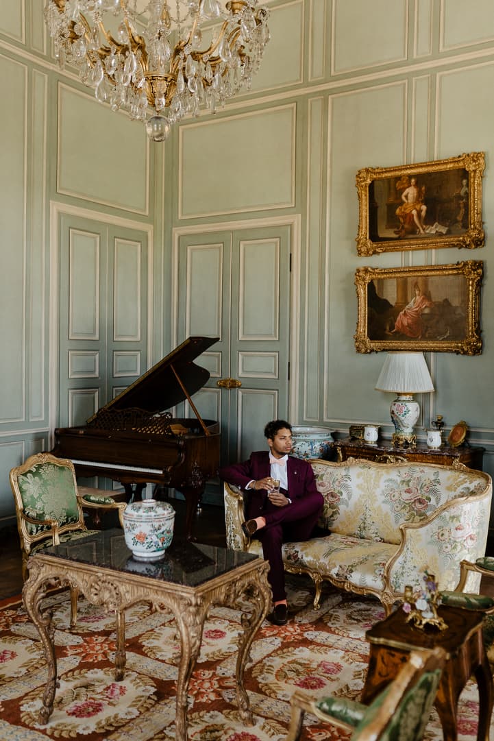 Groom luxury elopement wedding photoshoot