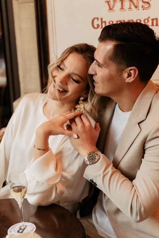 sunset paris photoshoot cloudy day fashion couple engagement paris cafe