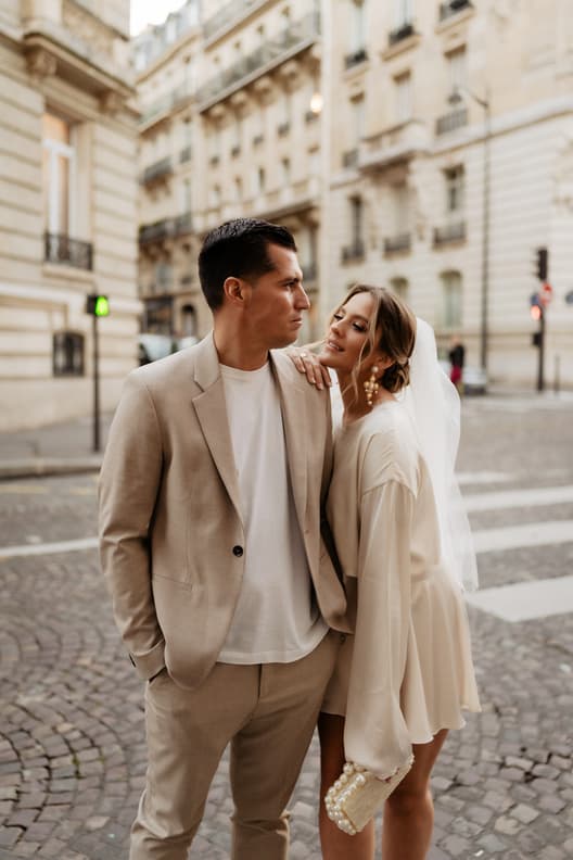 sunset paris street photoshoot cloudy day fashion couple engagement
