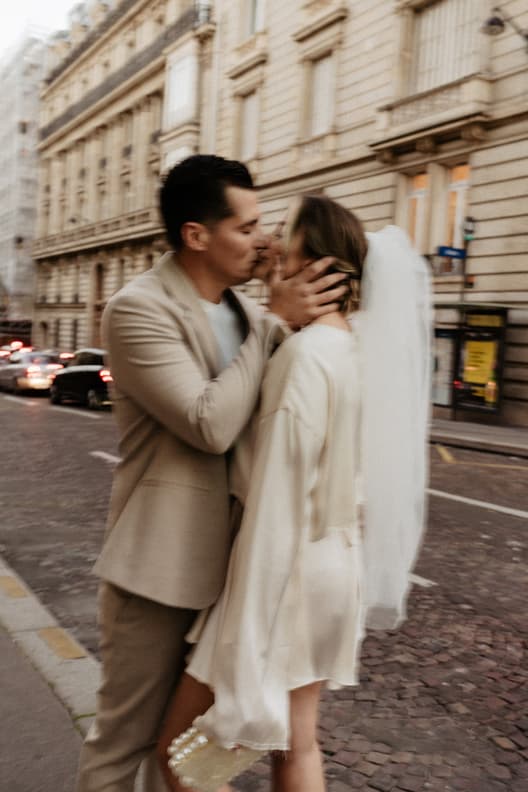 sunset paris street photoshoot cloudy day fashion couple engagement