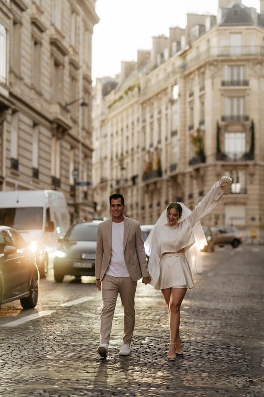 sunset paris street photoshoot cloudy day fashion couple engagement