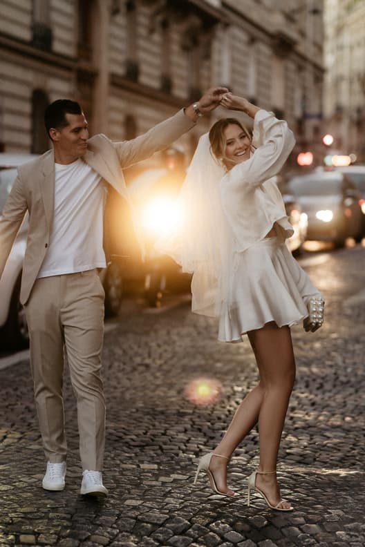 sunset paris street photoshoot cloudy day fashion couple engagement