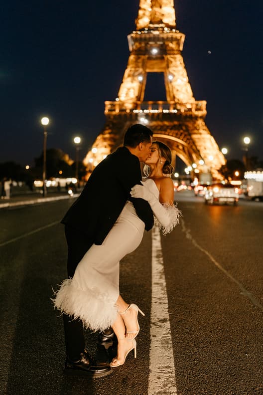 Eiffel tower blinking couple photoshoot paris at night with fashion couple engagement
