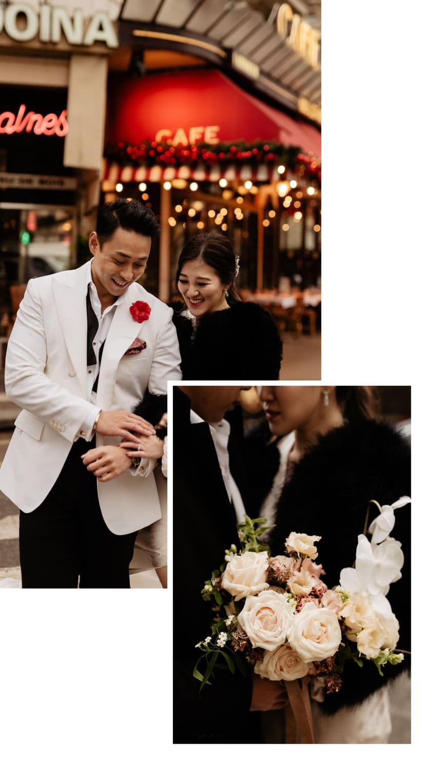 Cute Couple's pre-wedding shoot idea in Paris with Parisian Cafes