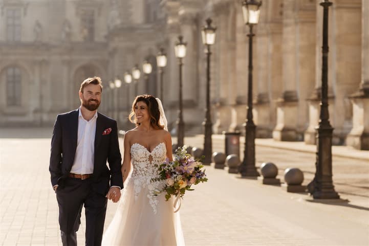 Romantic couple photoshoot elopement Louvre Secret Passage