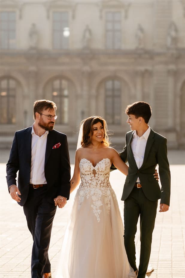 Romantic couple photoshoot elopement Louvre Secret Passage
