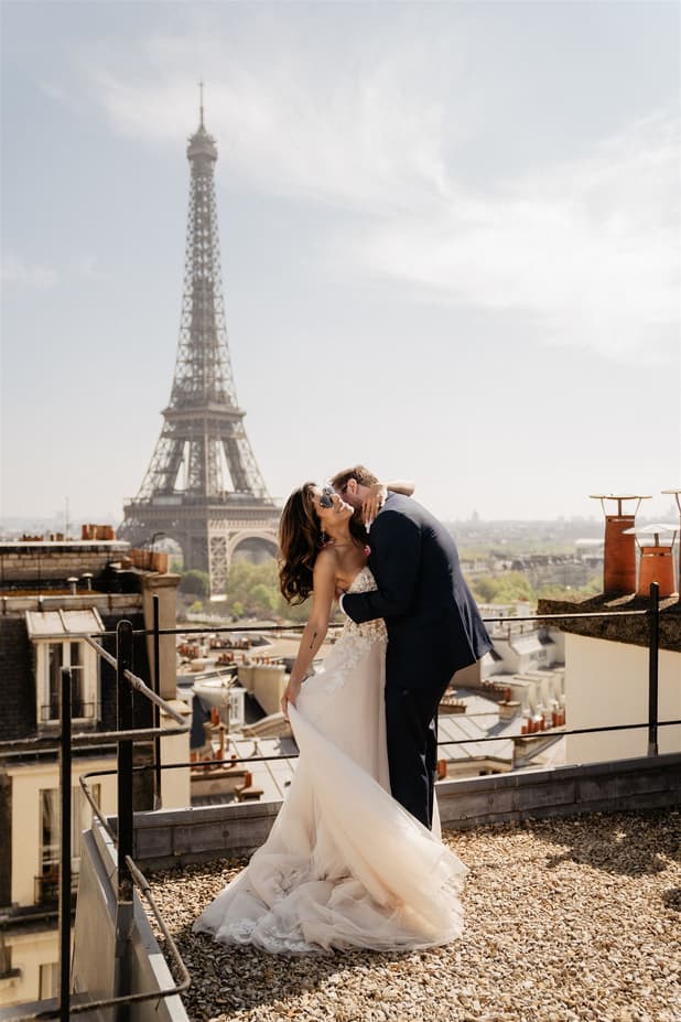 Rooftop Eiffel Tower View Secret Location Couple Portrait