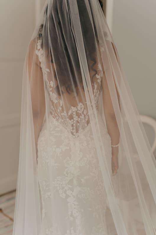 Bride Wedding Preparations details Embroidered dress and Long Veil
