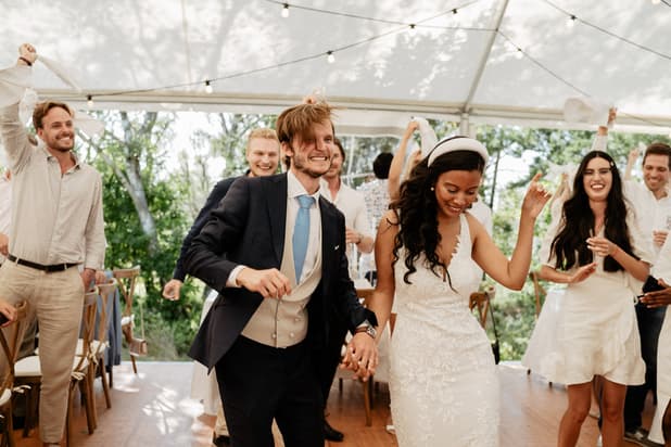 Fun Bride & Groom Wedding Reception Entrance Ideas Minimalist Chic Boho Wedding