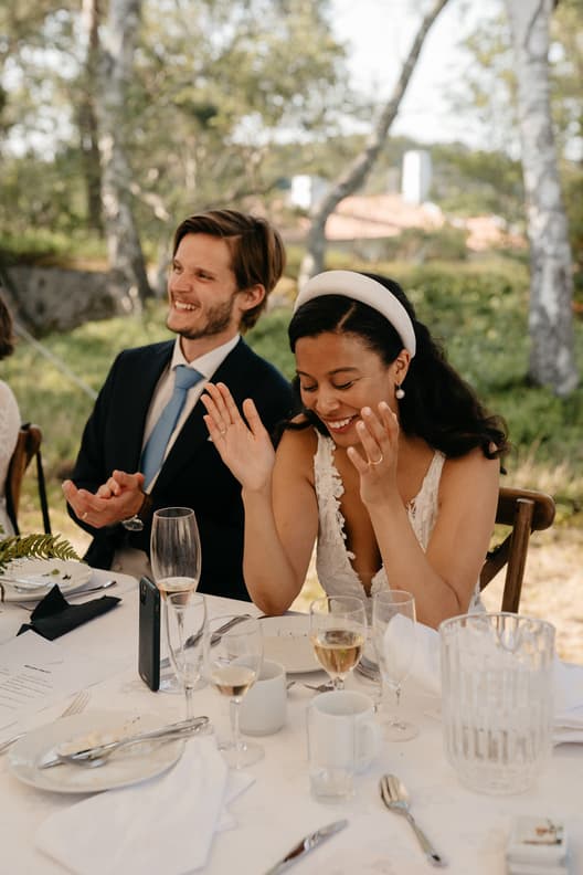 Bride and groom celebrating wedding reception 