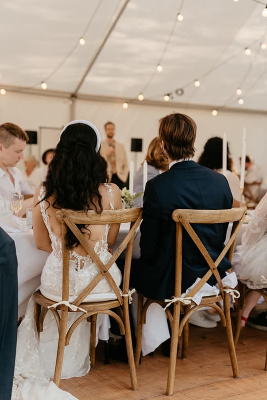 Bride and groom wedding reception guest speeches