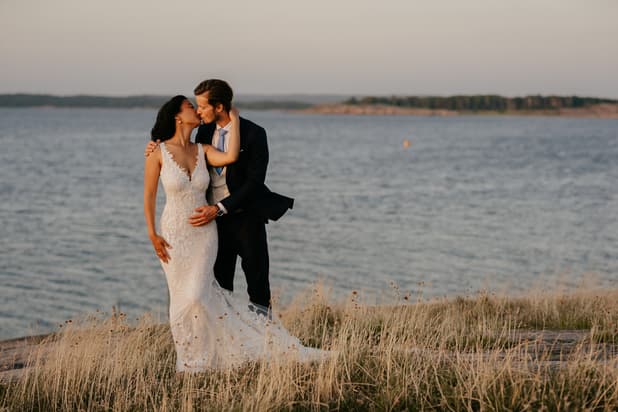 Swedish Castle Wedding Romantic Couple Sunset Photoshoot with Scenic Views in Tjolöholms slott
