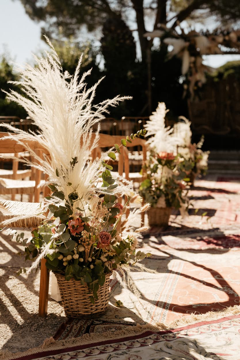 Boho chic wedding ceremony decoration inspiration