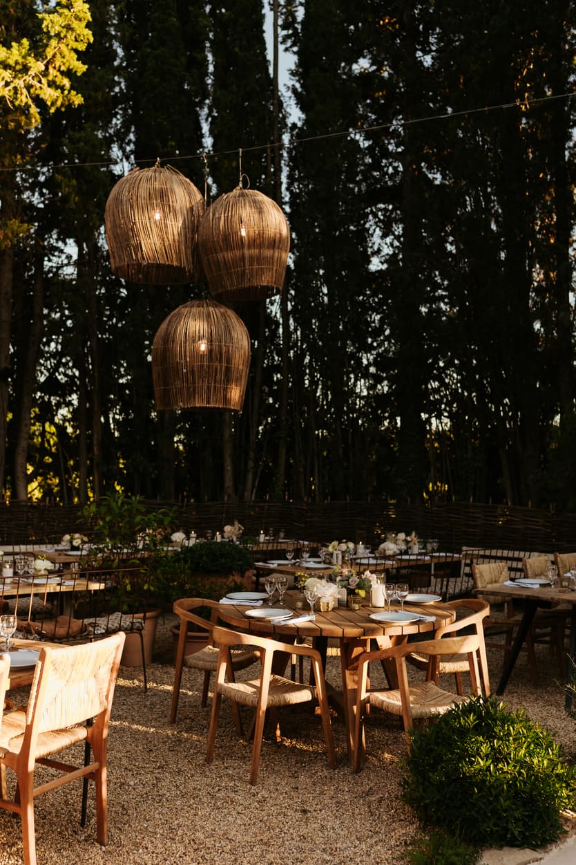 Rustic Bohemian inspired wedding dinner decoration saint tropez