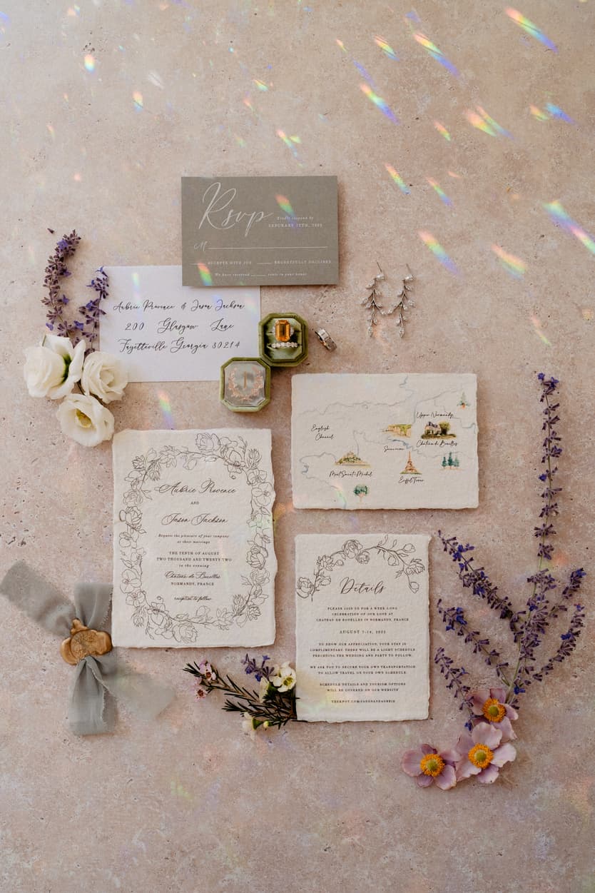 detail ring shot flatlay guest cards