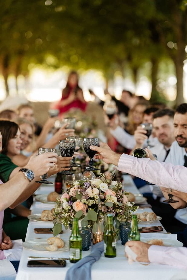 Outdoors dinner reception of Chateau wedding