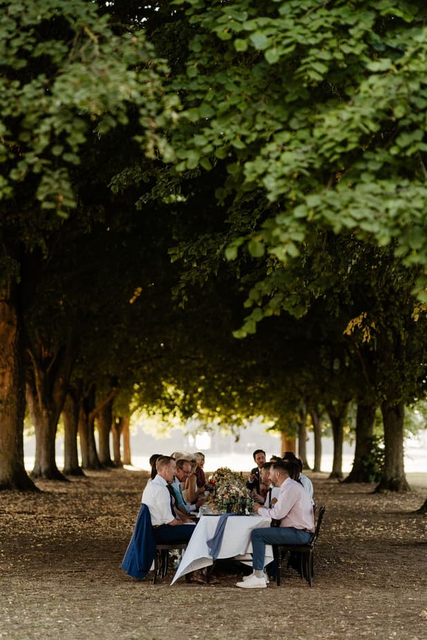 Outdoors dinner reception of Chateau wedding