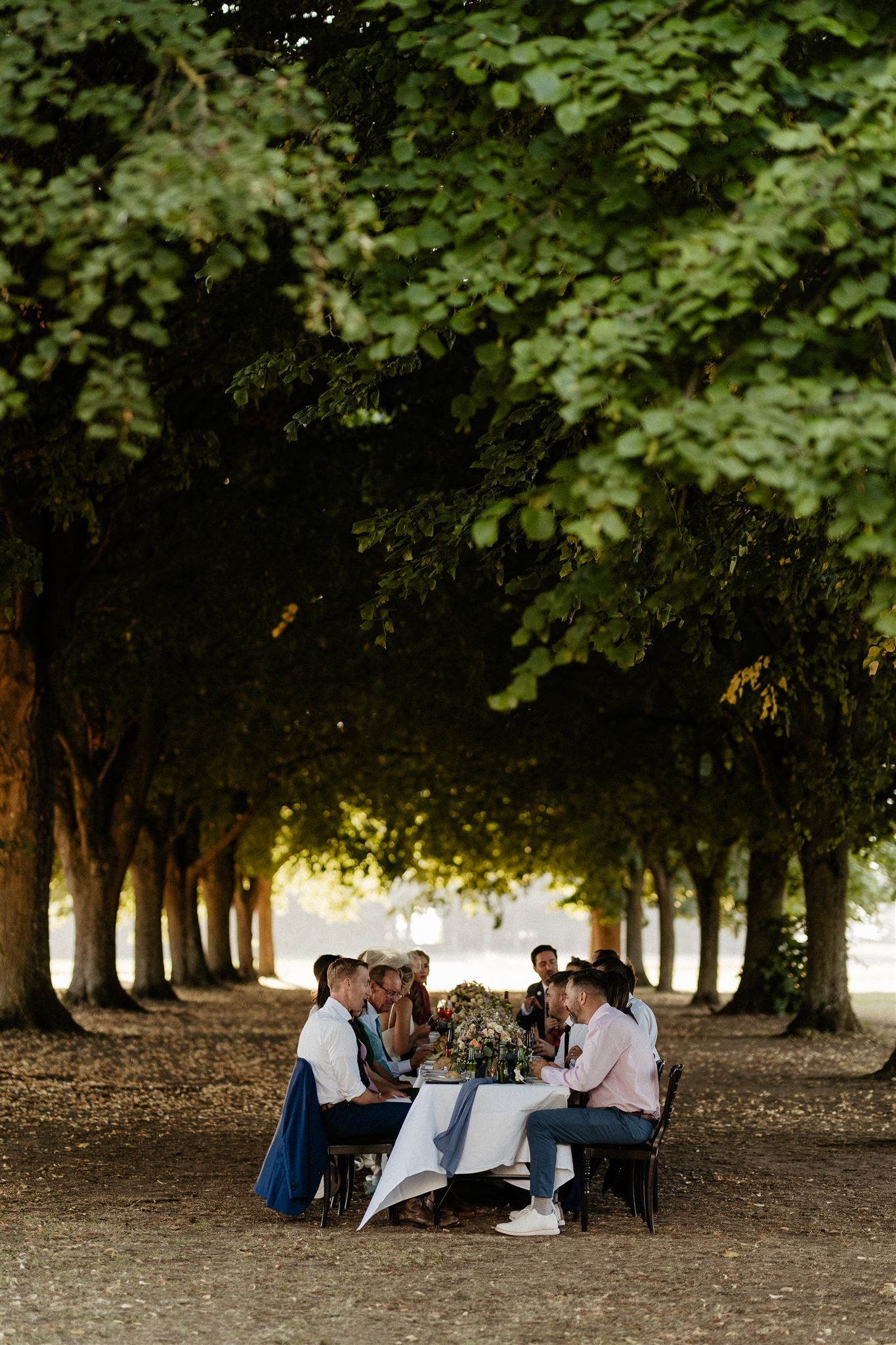 Outdoors dinner reception of Chateau wedding