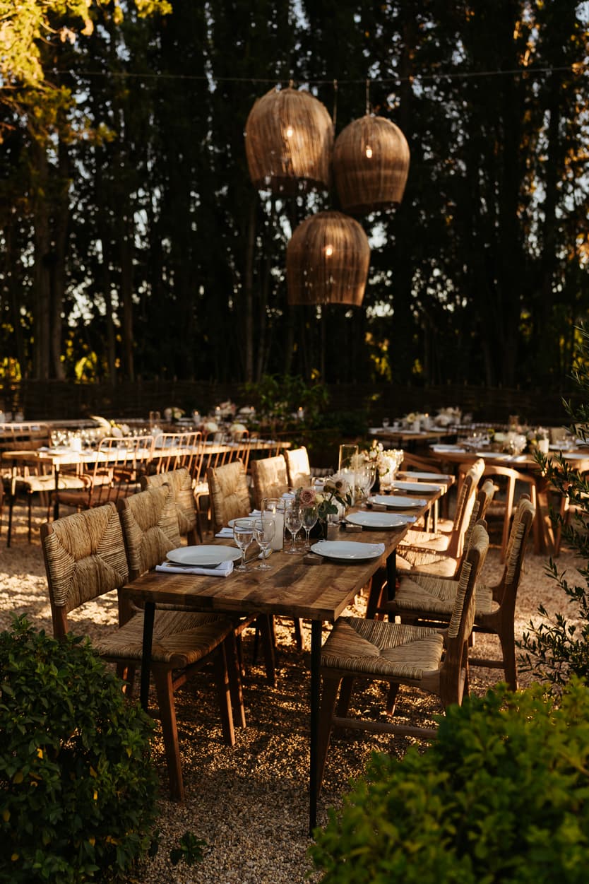 Rustic Bohemian inspired wedding dinner decoration saint tropez