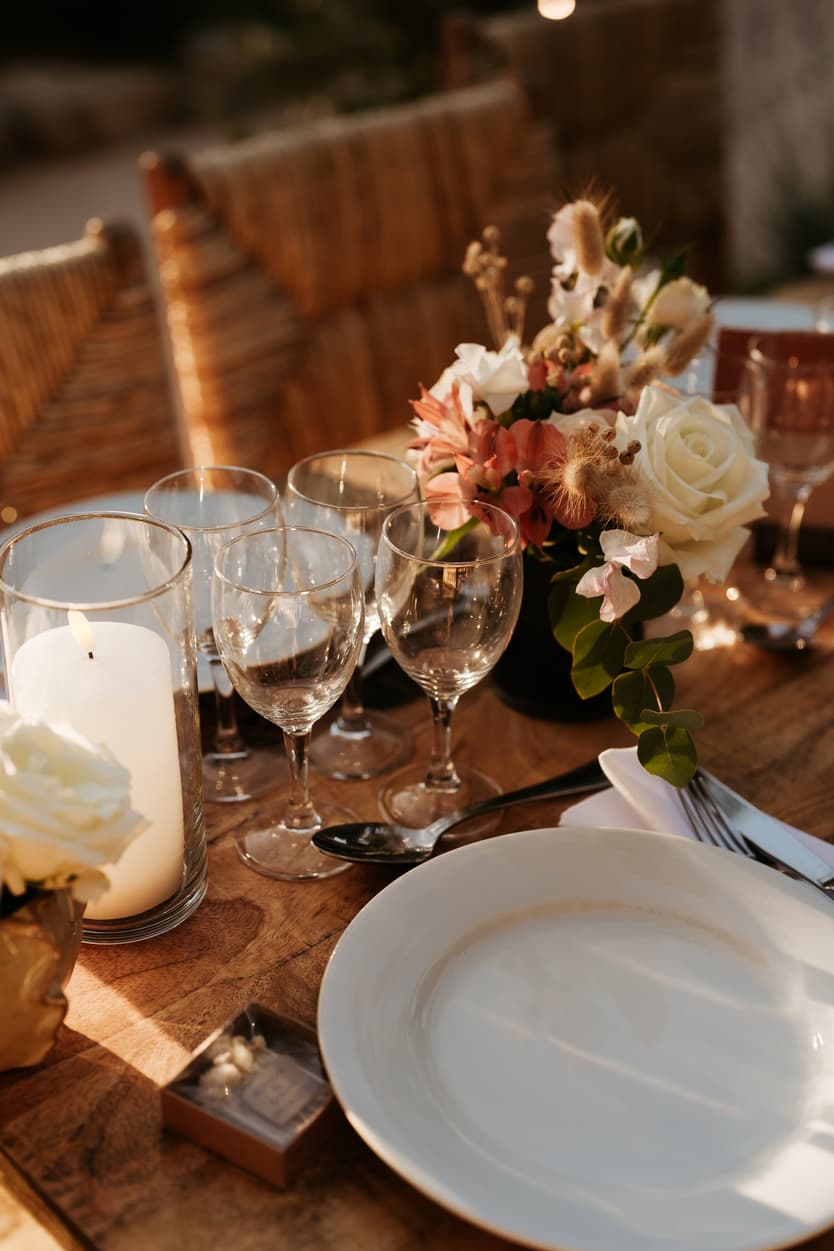 Rustic Bohemian inspired wedding dinner decoration saint tropez