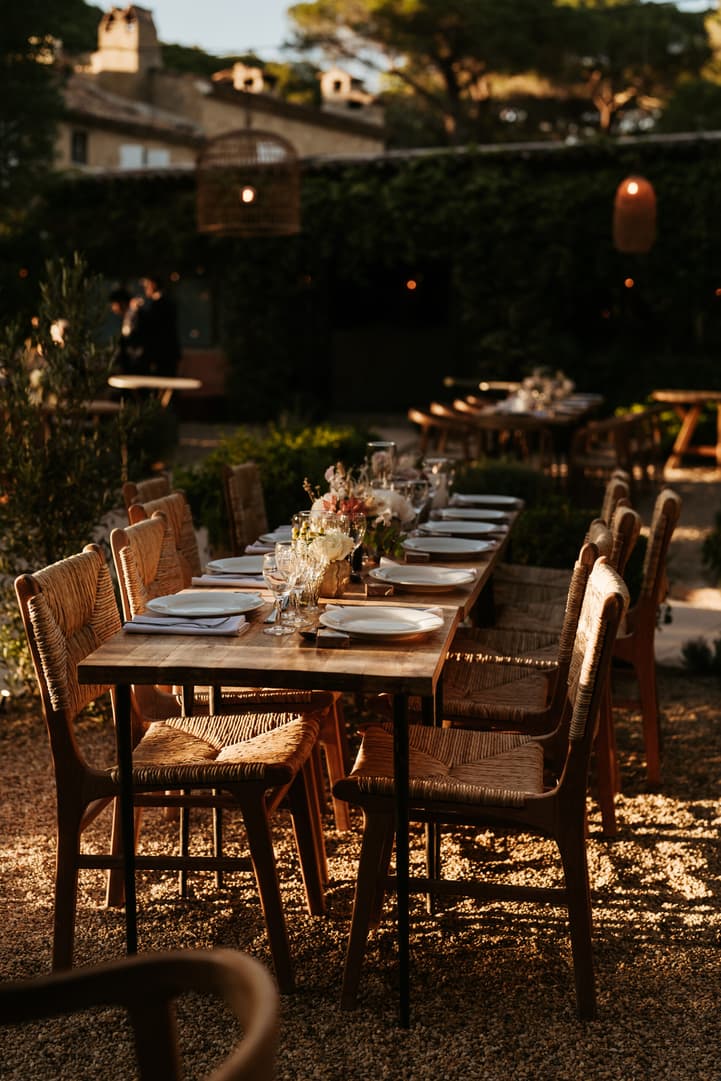 Rustic Bohemian inspired wedding dinner decoration saint tropez