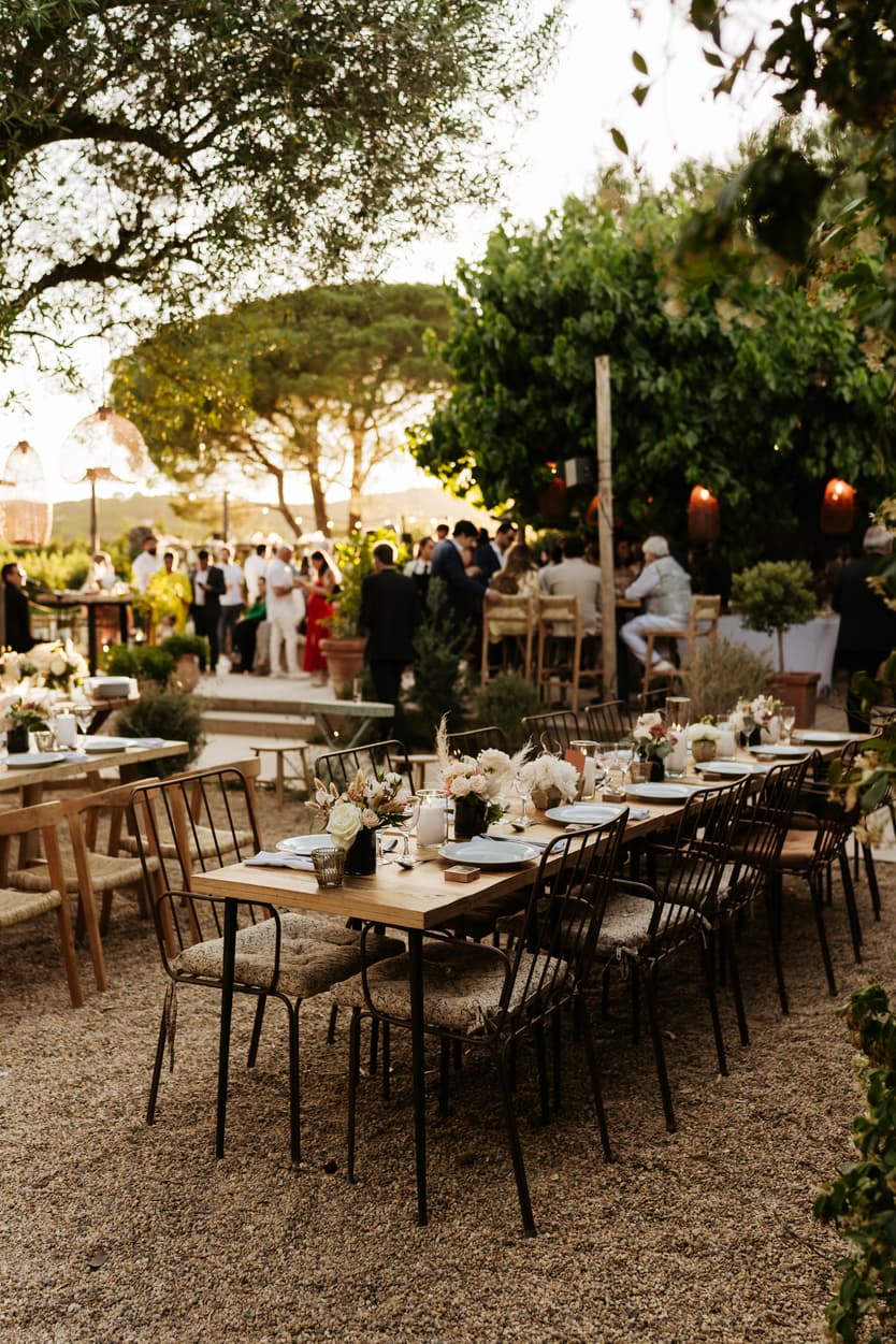 Rustic Bohemian inspired wedding dinner decoration saint tropez