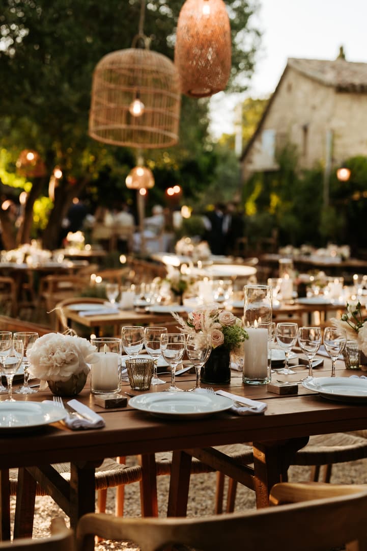 Rustic Bohemian inspired wedding dinner decoration saint tropez